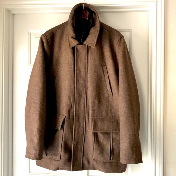 Tasso Elba Mens Full Zip Wool Blend Overcoat Brown - Picture 3 of 16